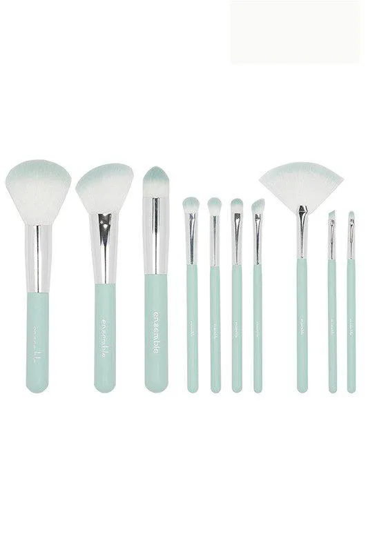 10 PC Essential Makeup Brush Set With Travel Friendly Pouch