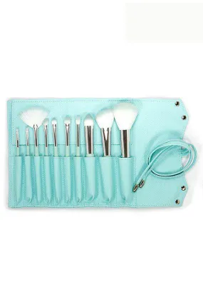 10 PC Essential Makeup Brush Set With Travel Friendly Pouch