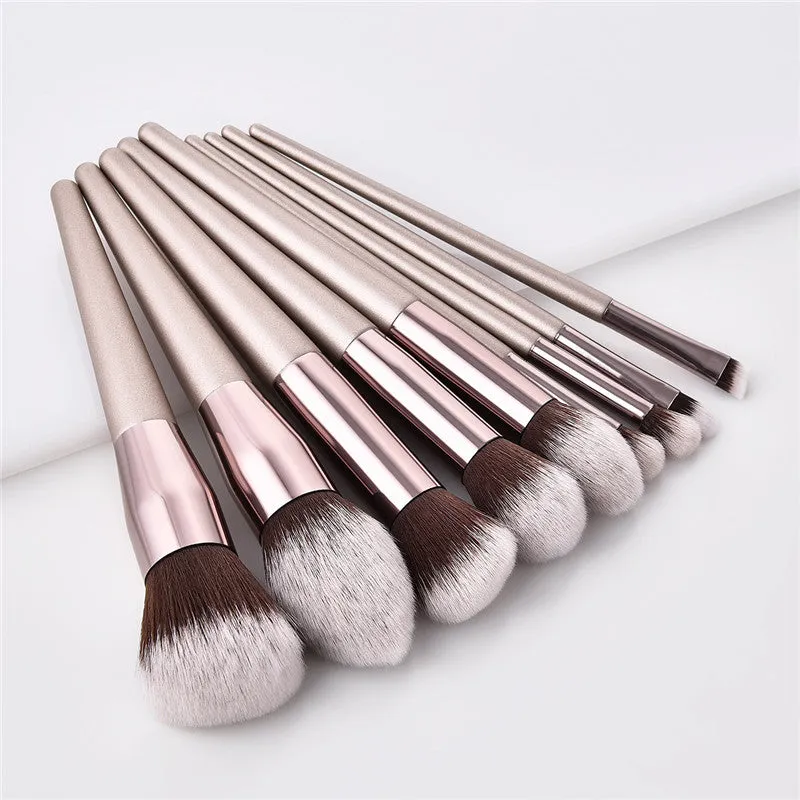 10pcs/set Champagne makeup brushes set for cosmetic foundation powder blush eyeshadow kabuki blending make up brush beauty tool