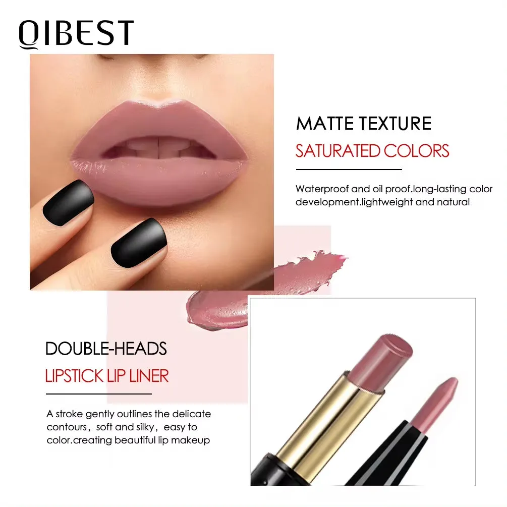 2 in 1 Matte Lipstick Lip Liner Nude Lipliner Makeup Waterproof Lipstick Pen Long Lasting Lip Pencil Makeup Lips Cosmetic