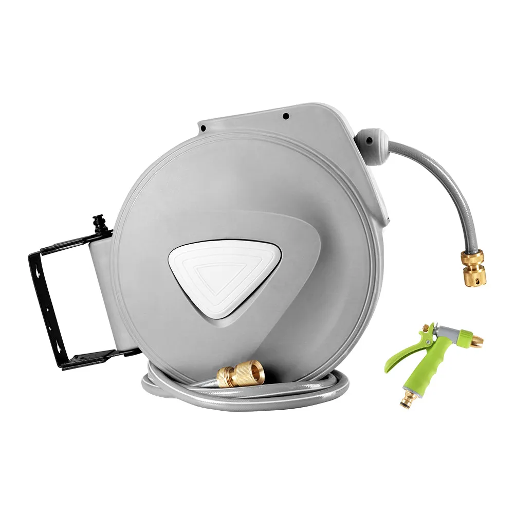 30m Retractable Garden Hose Reel, 180° Swivel, Brass Spray Gun