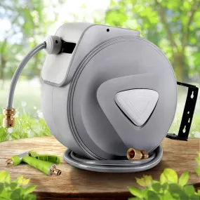 30m Retractable Garden Hose Reel, 180° Swivel, Brass Spray Gun