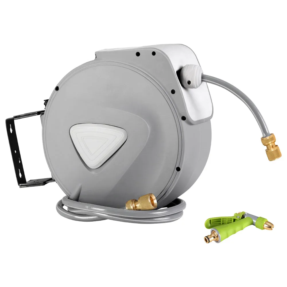30m Retractable Garden Hose Reel, 180° Swivel, Brass Spray Gun