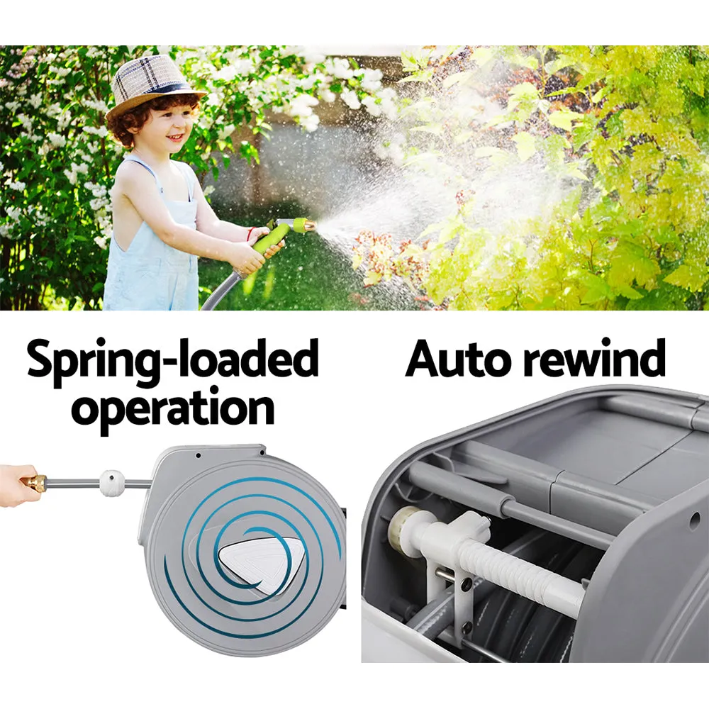 30m Retractable Garden Hose Reel, 180° Swivel, Brass Spray Gun