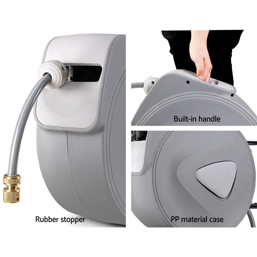 30m Retractable Garden Hose Reel, 180° Swivel, Brass Spray Gun