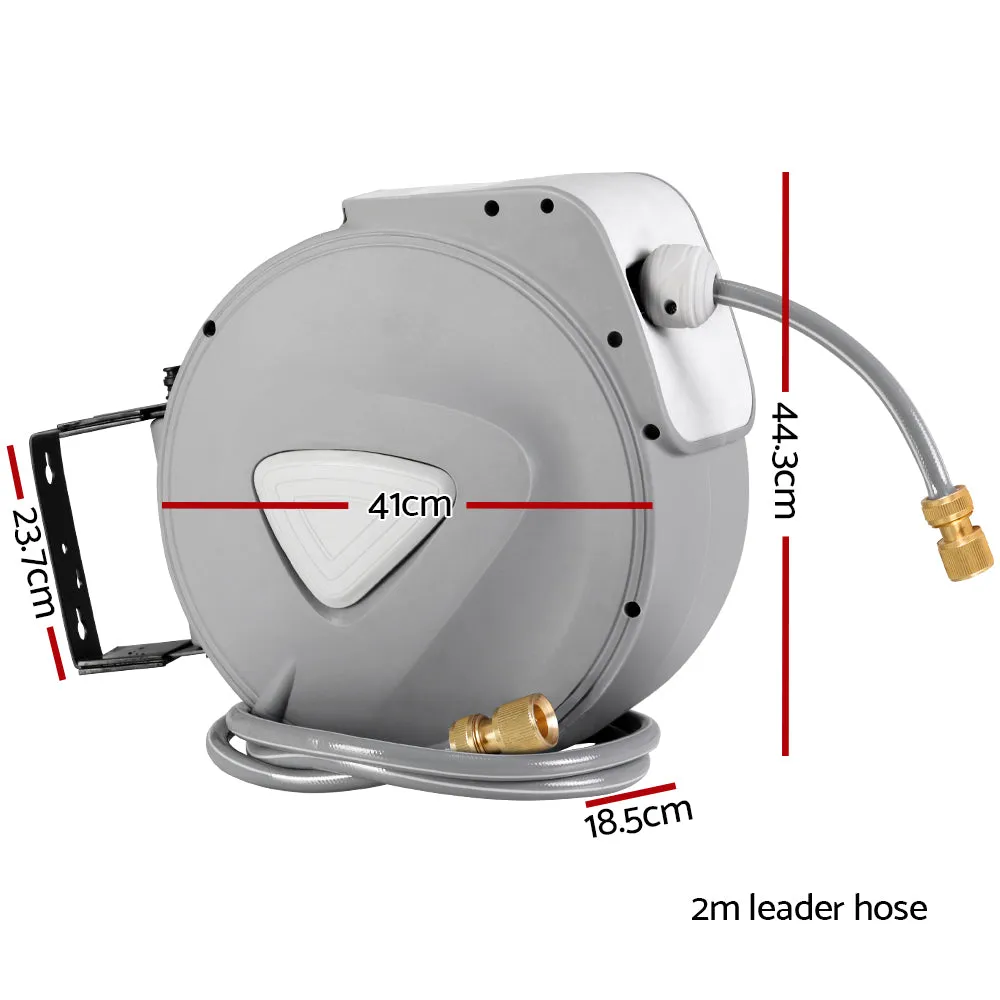 30m Retractable Garden Hose Reel, 180° Swivel, Brass Spray Gun