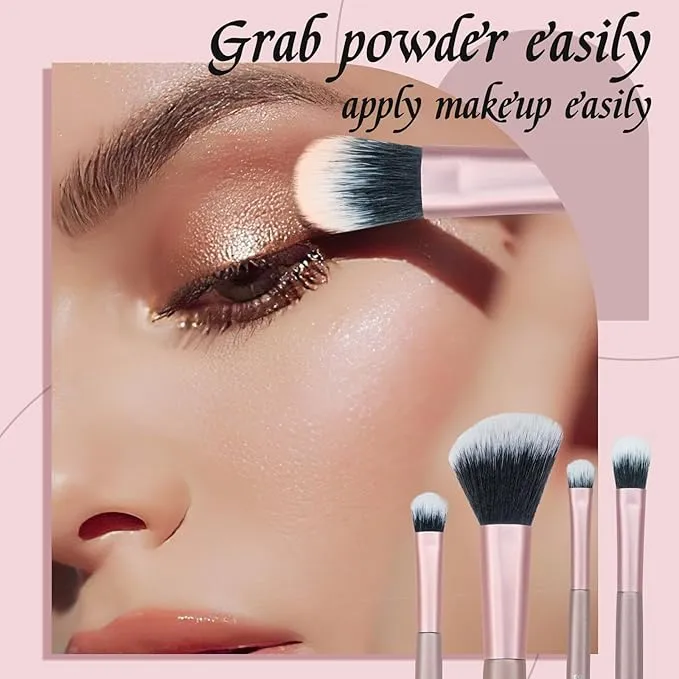 4 Pcs Makeup Brushes, Makeup Brush Set, Premium Synthetic Foundation Blending Brush