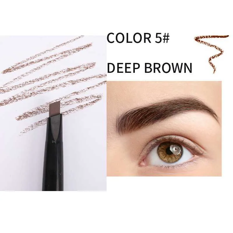 5 Color Double Ended Eyebrow Pencil Waterproof Long Lasting No Blooming Rotatable Triangle Eye Brow Tattoo Pen Makeup 1PC