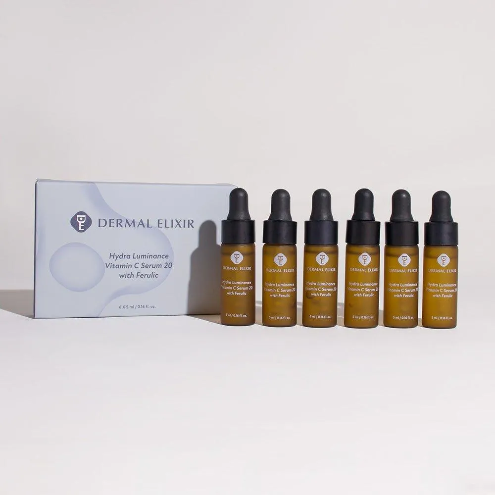 Dermal Elixir Hydra Luminance Vitamin C Serum 20 with Ferulic 5ML X 6 5ml x 6