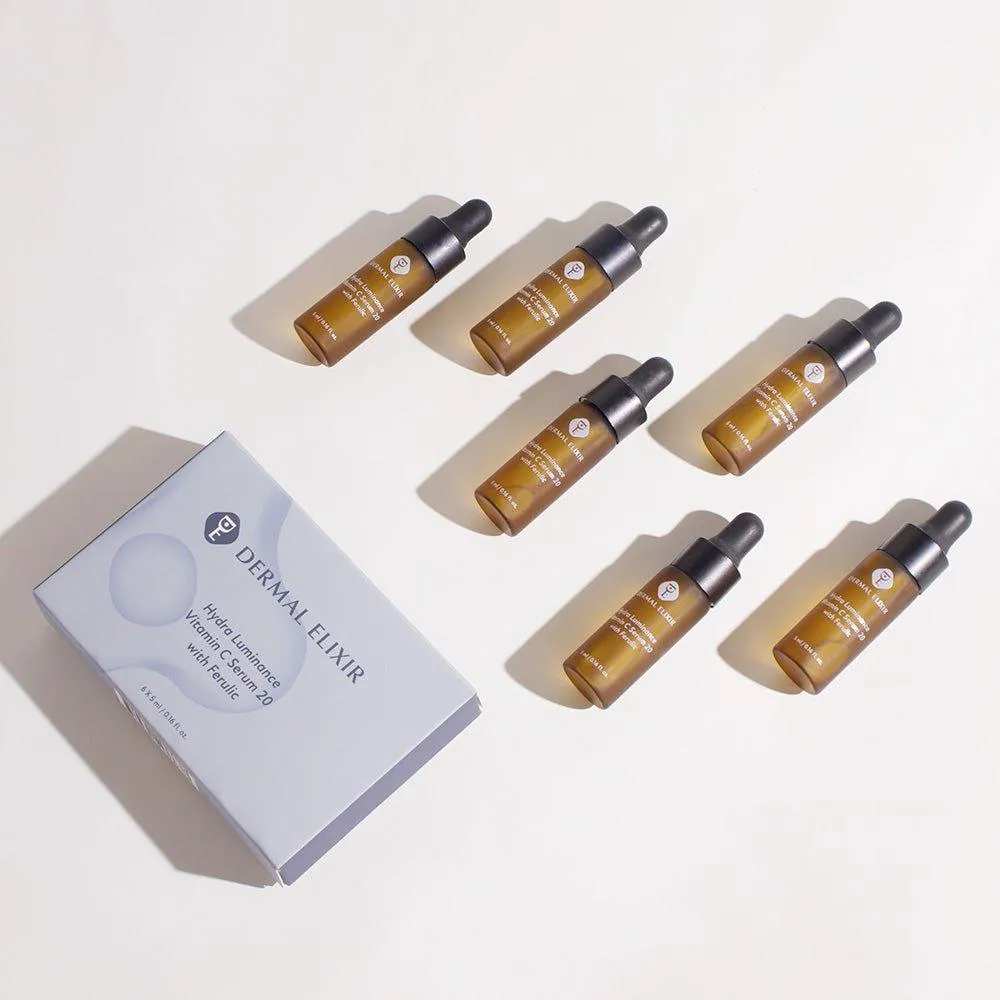 Dermal Elixir Hydra Luminance Vitamin C Serum 20 with Ferulic 5ML X 6 5ml x 6