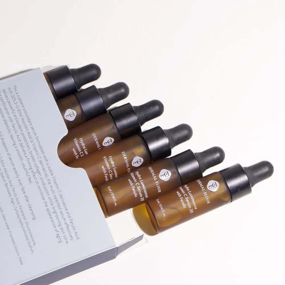 Dermal Elixir Hydra Luminance Vitamin C Serum 20 with Ferulic 5ML X 6 5ml x 6
