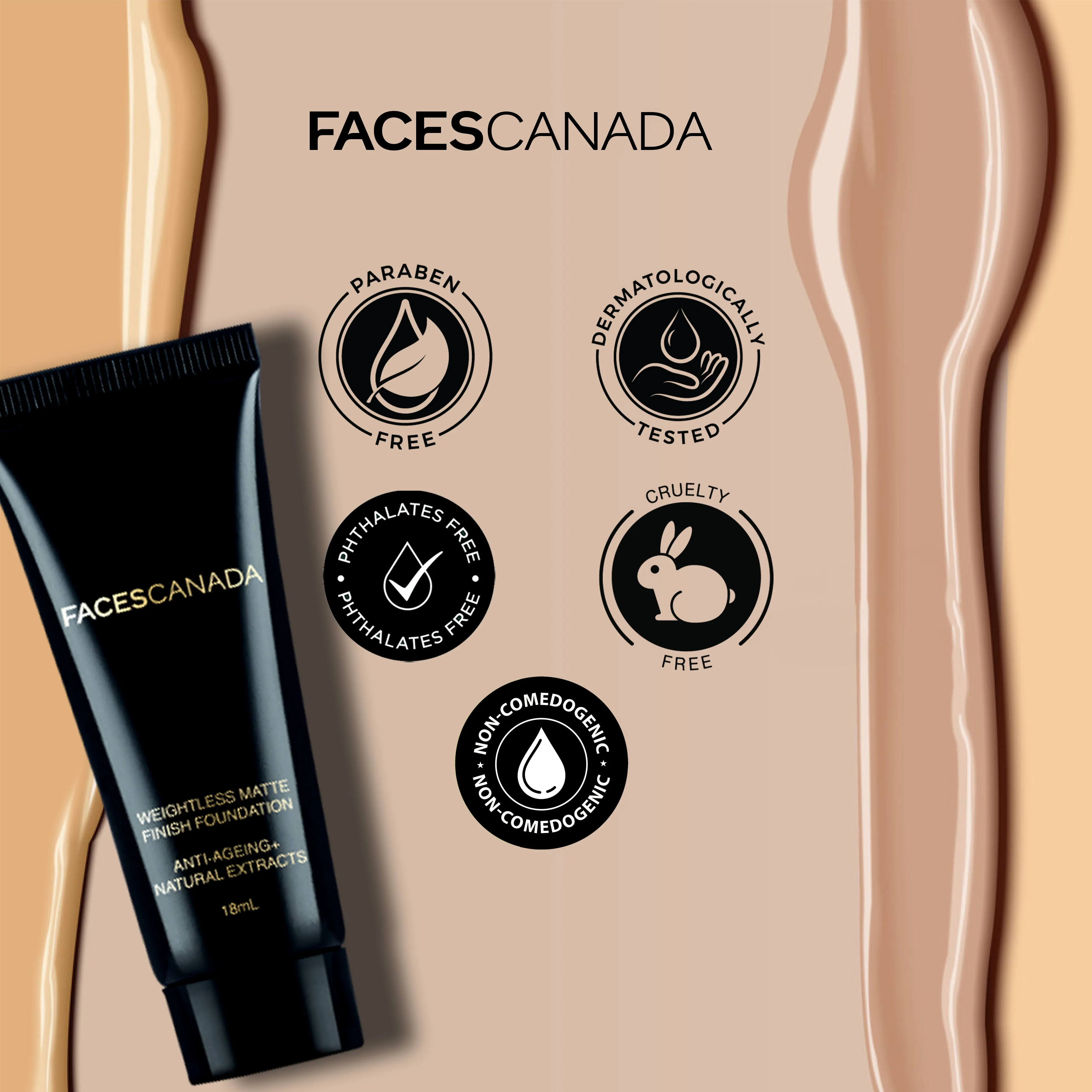 Faces Canada Weightless Matte Foundation | Grape extracts & Shea Butter |Natural Matte Finish | Dermatologically Tested | All Skin Types | Beige 18ml