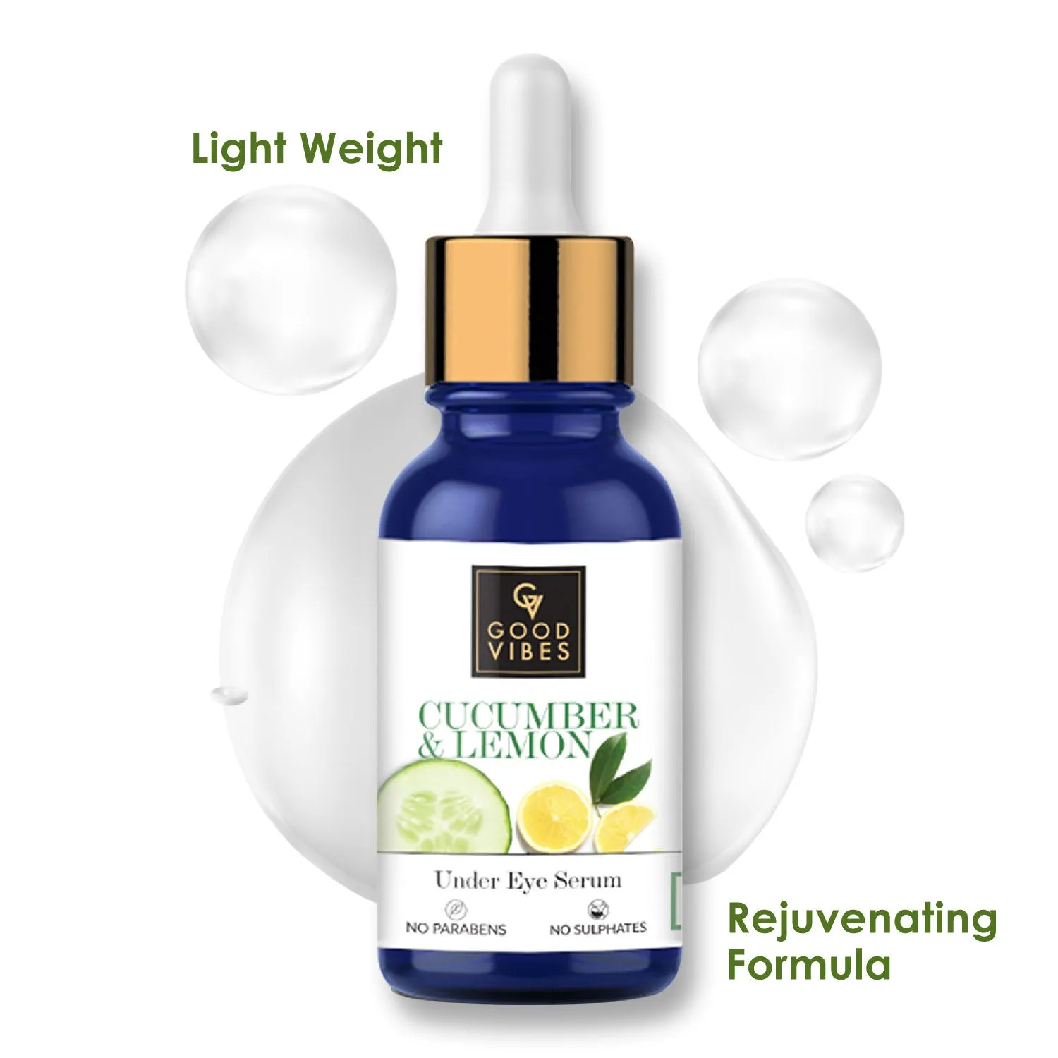 Good Vibes Cucumber & Lemon Under Eye Serum | Anti-Ageing, Rejuvenating, Brightening | No Sulphates, No Parabens, No Animal Testing (10 ml)