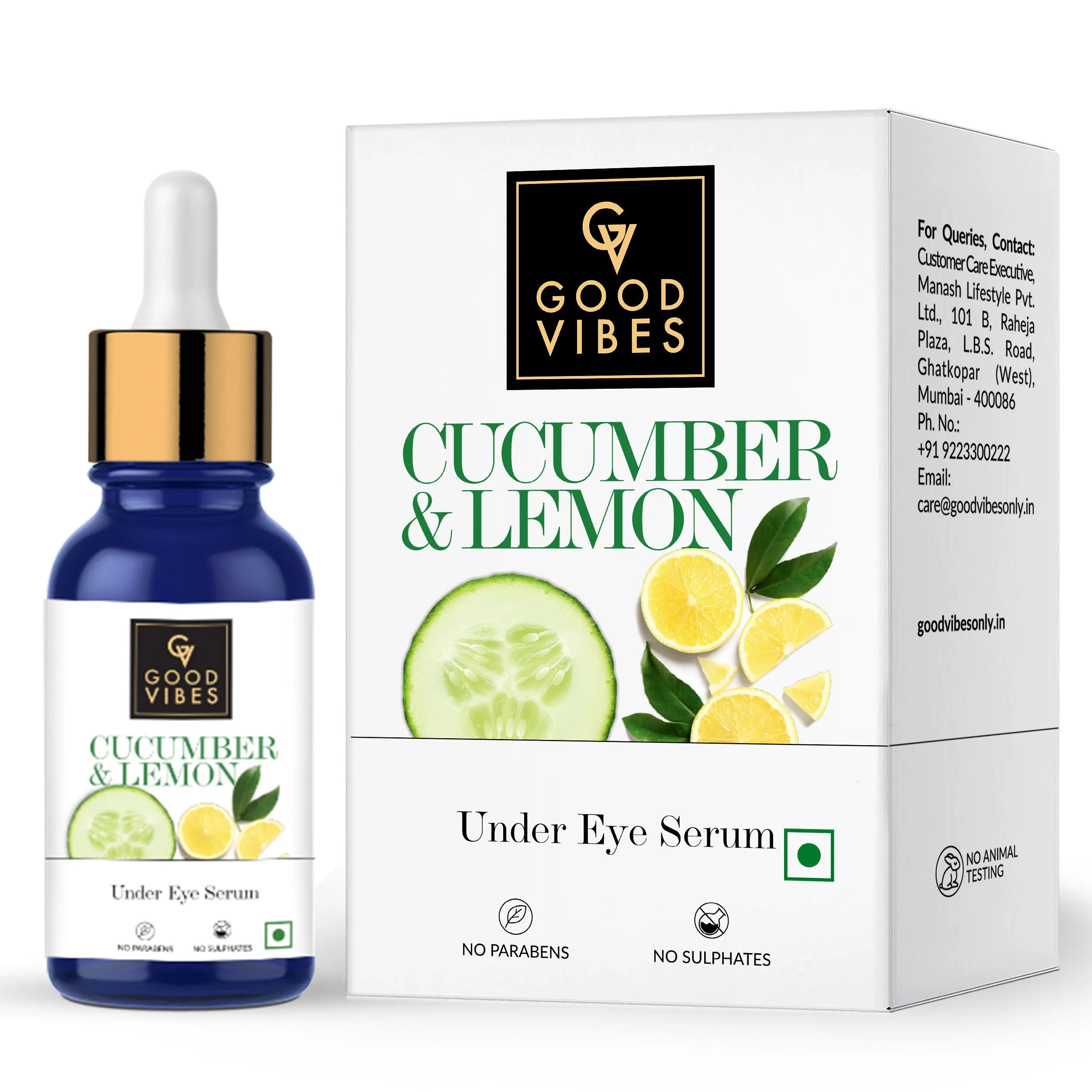 Good Vibes Cucumber & Lemon Under Eye Serum | Anti-Ageing, Rejuvenating, Brightening | No Sulphates, No Parabens, No Animal Testing (10 ml)