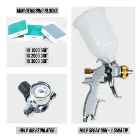 HVLP Spray Gun 1.5mm Tip, HVLP Air Regulator, Mini Denibbing Blocks - Package