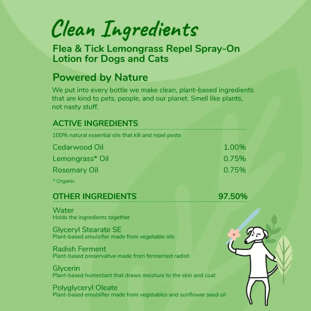 kin kind Flea   Tick Prevent Lemongrass Spray for Dogs & Cats (12 oz)