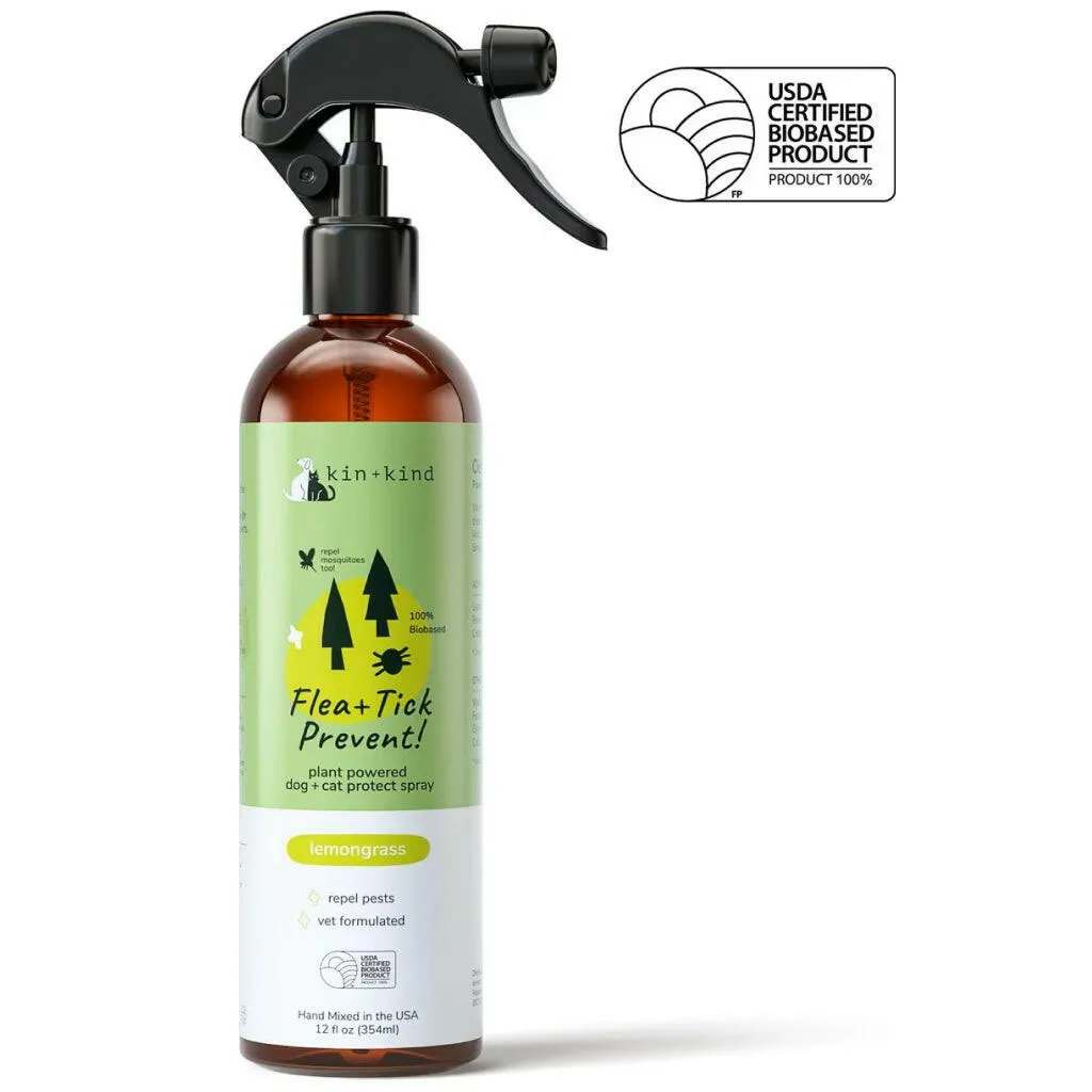 kin kind Flea   Tick Prevent Lemongrass Spray for Dogs & Cats (12 oz)