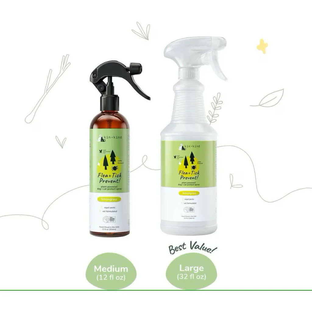 kin kind Flea   Tick Prevent Lemongrass Spray for Dogs & Cats (12 oz)