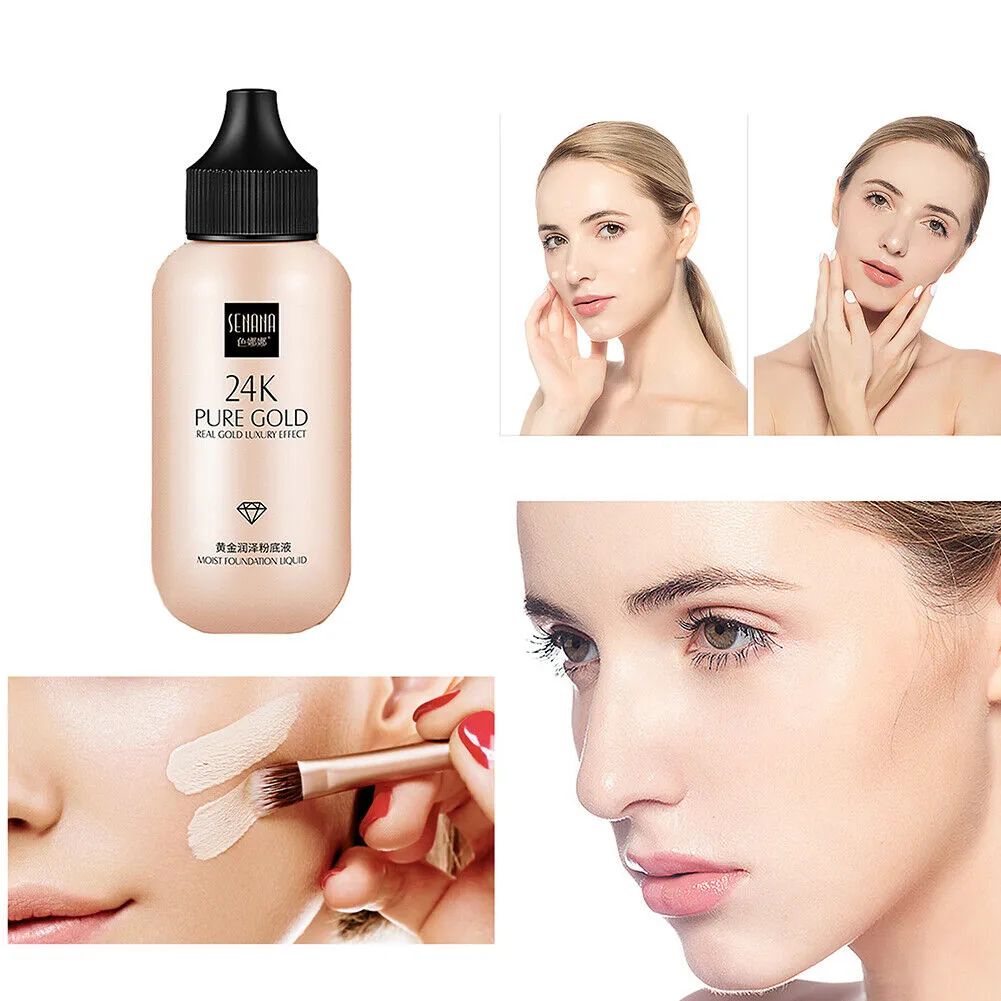 US 1-2 Pack 24K Gold Liquid Foundation Waterproof Concealer BB Cream 1.7oz /50ml