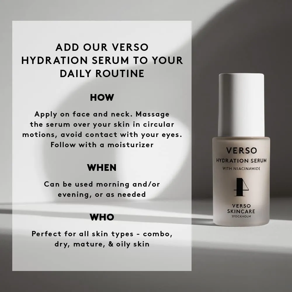 Verso Skin Care | Hydration Serum | Visibly Hydrating Face Serum for Youthful Skin | Face Care Made Easy
